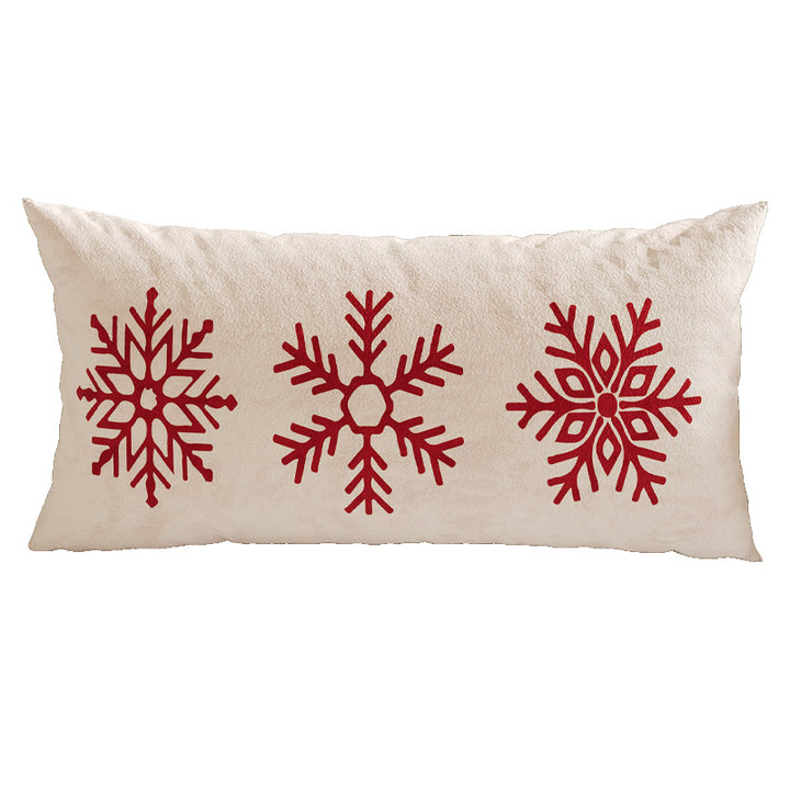Rectangular Festive Lumbar Pillow Cover with Merry Christmas Typographic Print and Reindeer Antler Accent