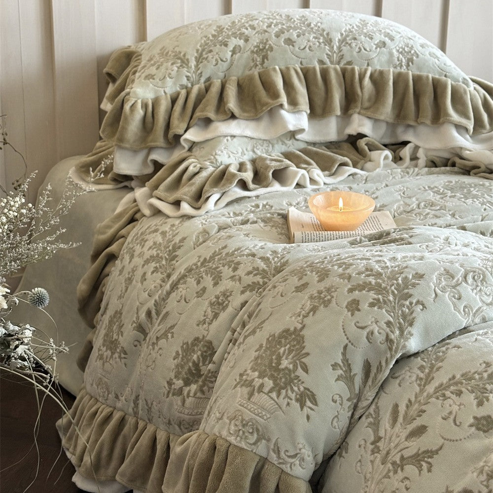 Rüschensamtbesatz Jacquard Damast Bettbezug Set