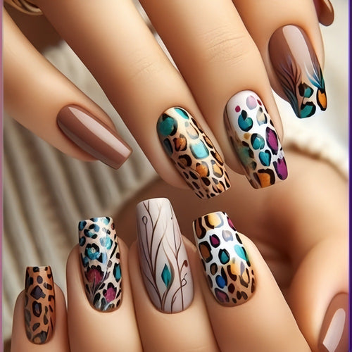 Kreatives Kunstnagel Set mit Leoparden- und Blumenmustern Karnz