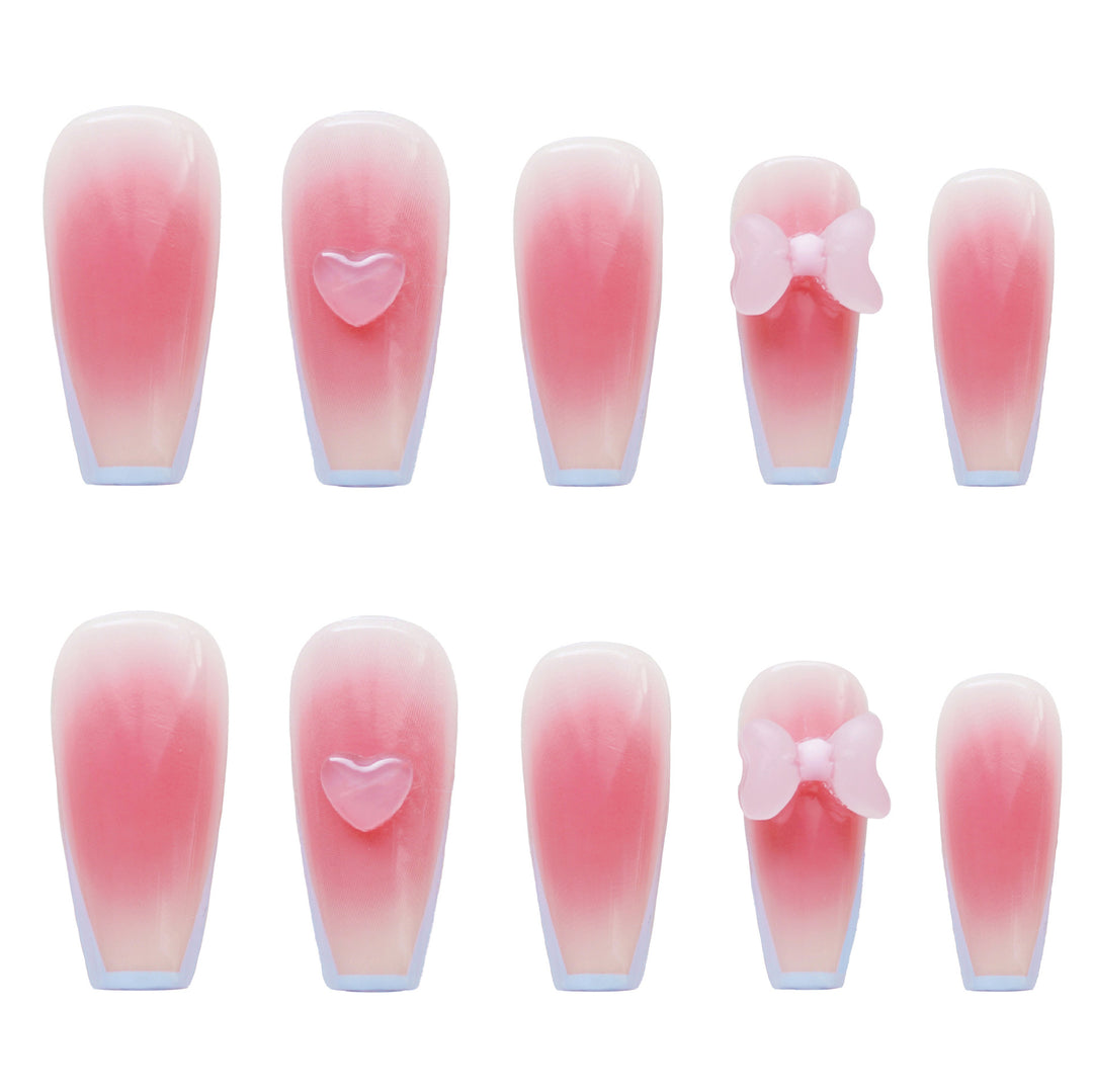 Elegante Ombre Press-On Nagel Set mit Schleifenakzenten