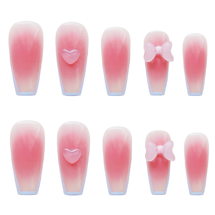 Elegante Ombre Press-On Nagel Set mit Schleifenakzenten