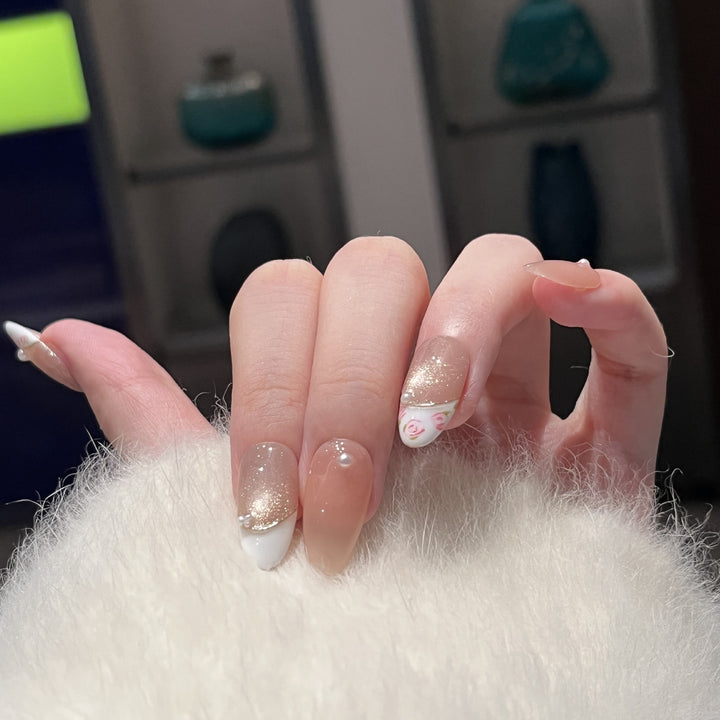 Glitzerndes Floral Press-On Nail Set Karnz