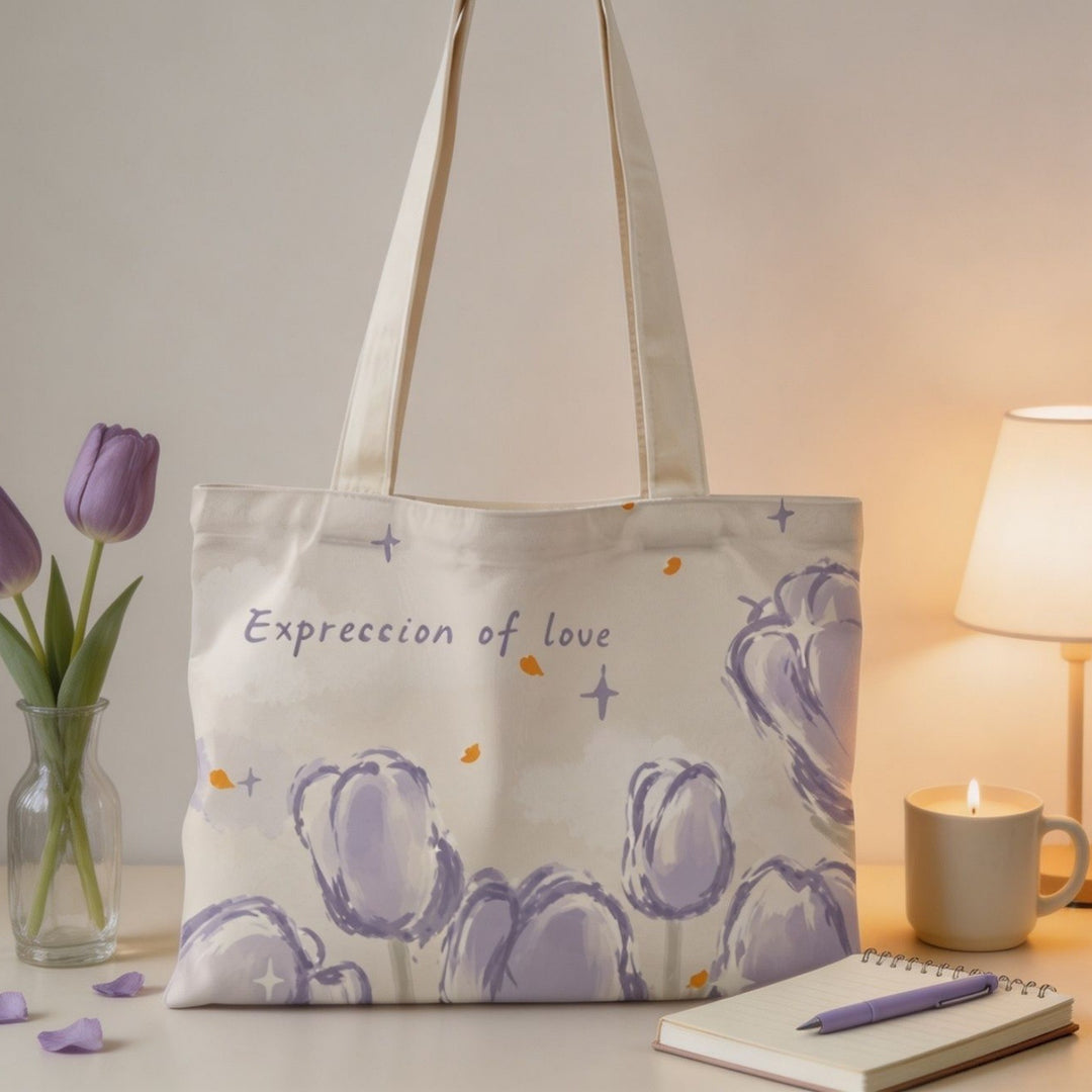 Blumenmuster-Leinwand-Tote-Bag
