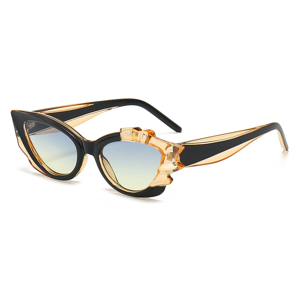Damen Cat-Eye Sonnenbrille mit auffälligem Blütenrahmen Karnz