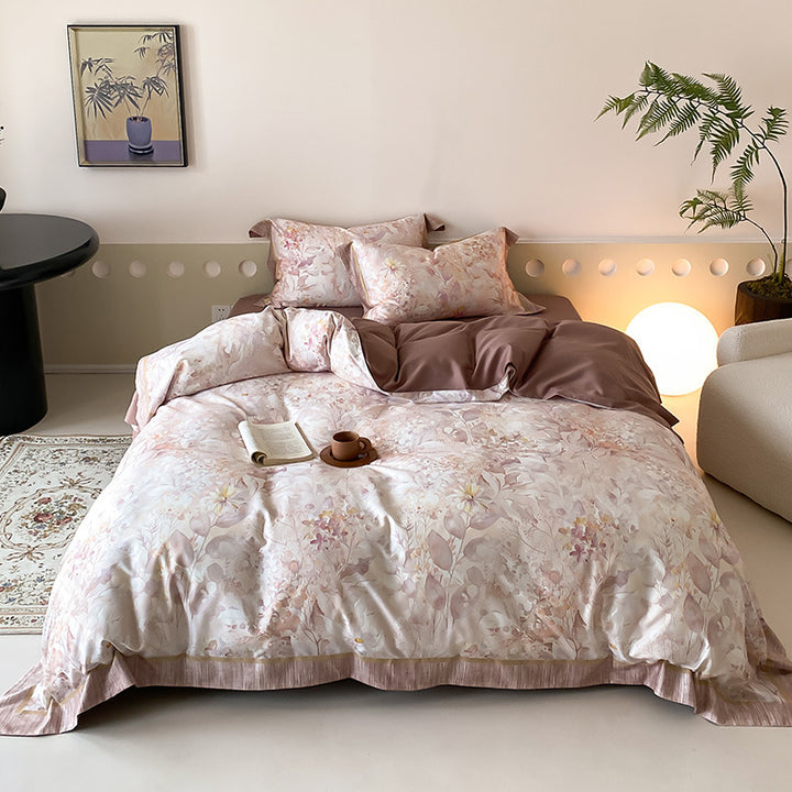 Florales Wendebettwäsche-Set mit Baumwollsatin-Gefühl & Oxford-Kissenbezügen