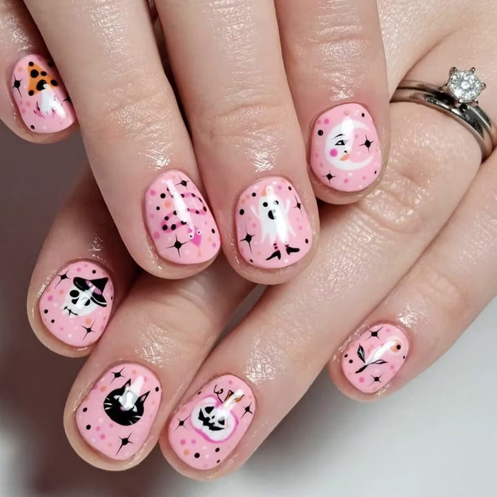 Festliche Geister- und Kürbis-Press-On-Nagelkunst Karnz