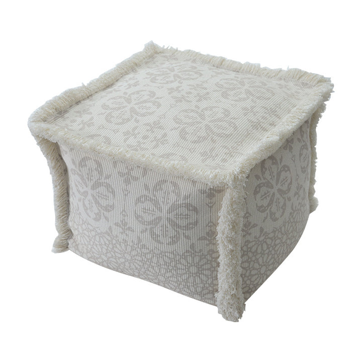 Gepolsterter Pouf Sitzhocker mit gewebter Struktur und Tragegriff