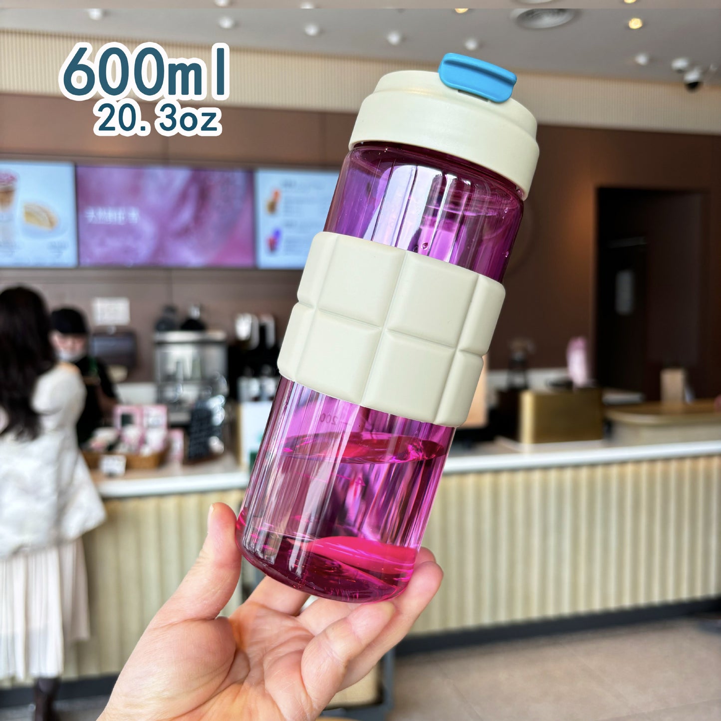 Damen transparente Trinkflasche mit rutschfester Silikonummantelung Karnz