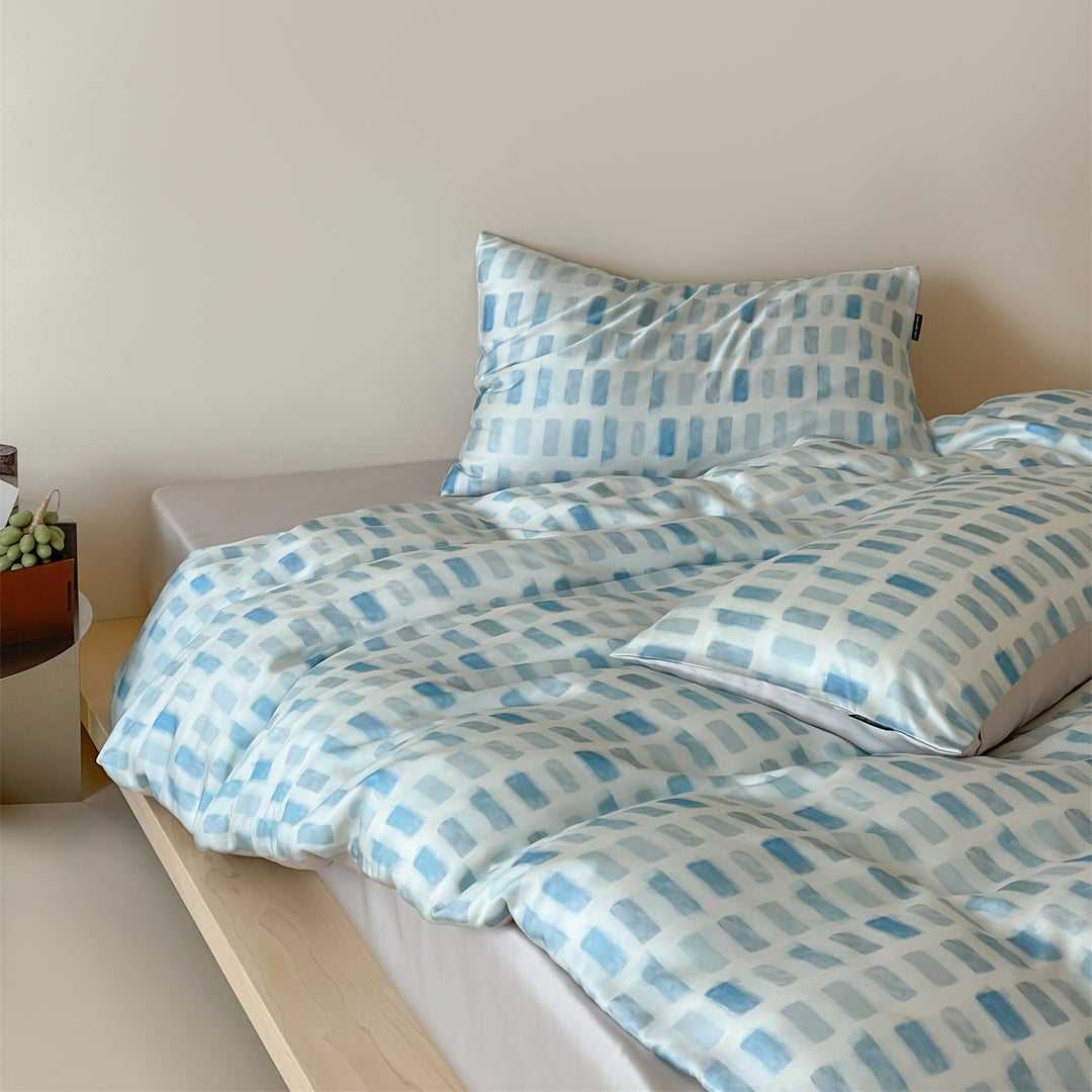 Luxuriöses Satin-Bettwäsche-Set mit floralem Aquarellprint, Volantkanten und Wendefunktion
