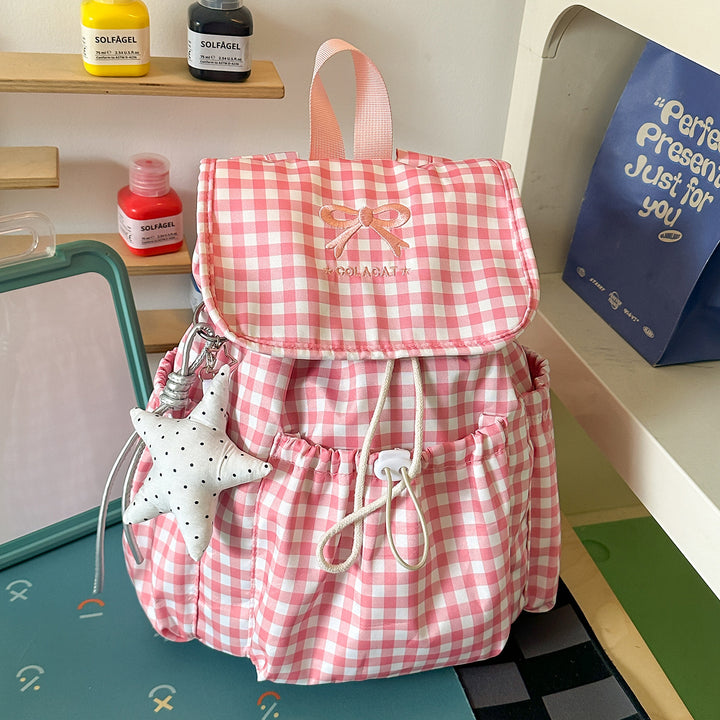 Süßer Karomuster-Zugbeutel Rucksack Karnz