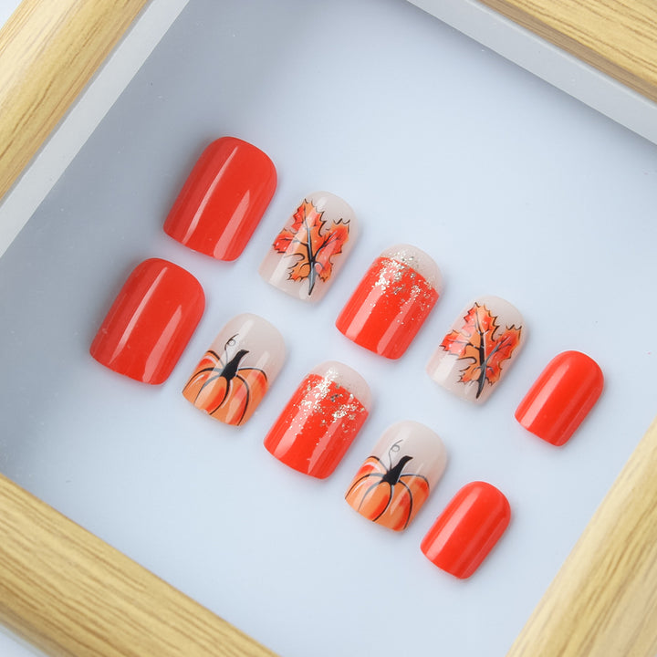 Festliche Kürbis-Themen Press-On Nagelset Karnz