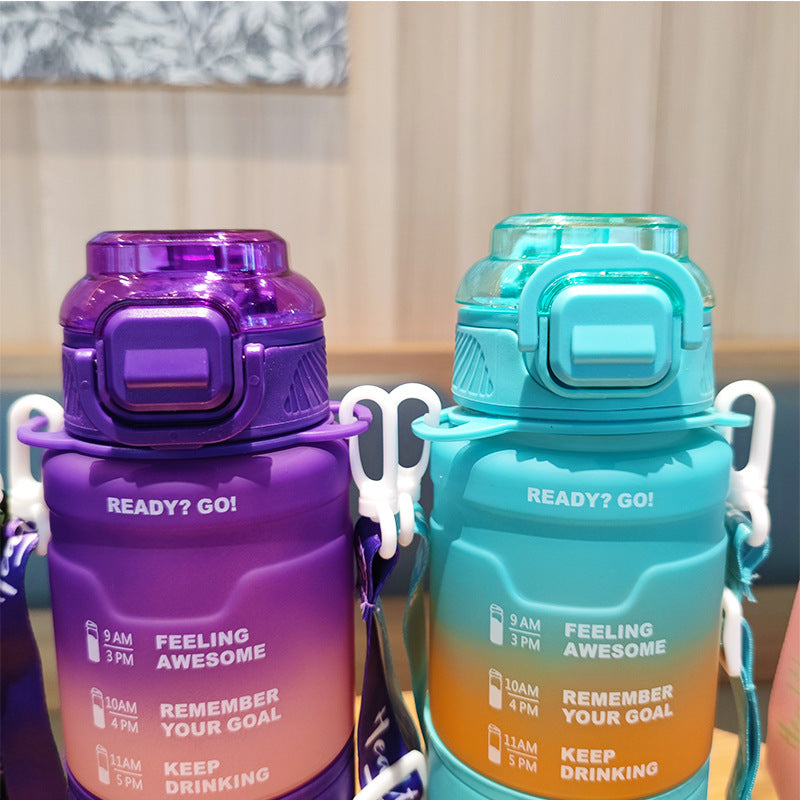 Damen Motivations-Trinkflasche mit Zeitanzeige und Schultergurt Karnz