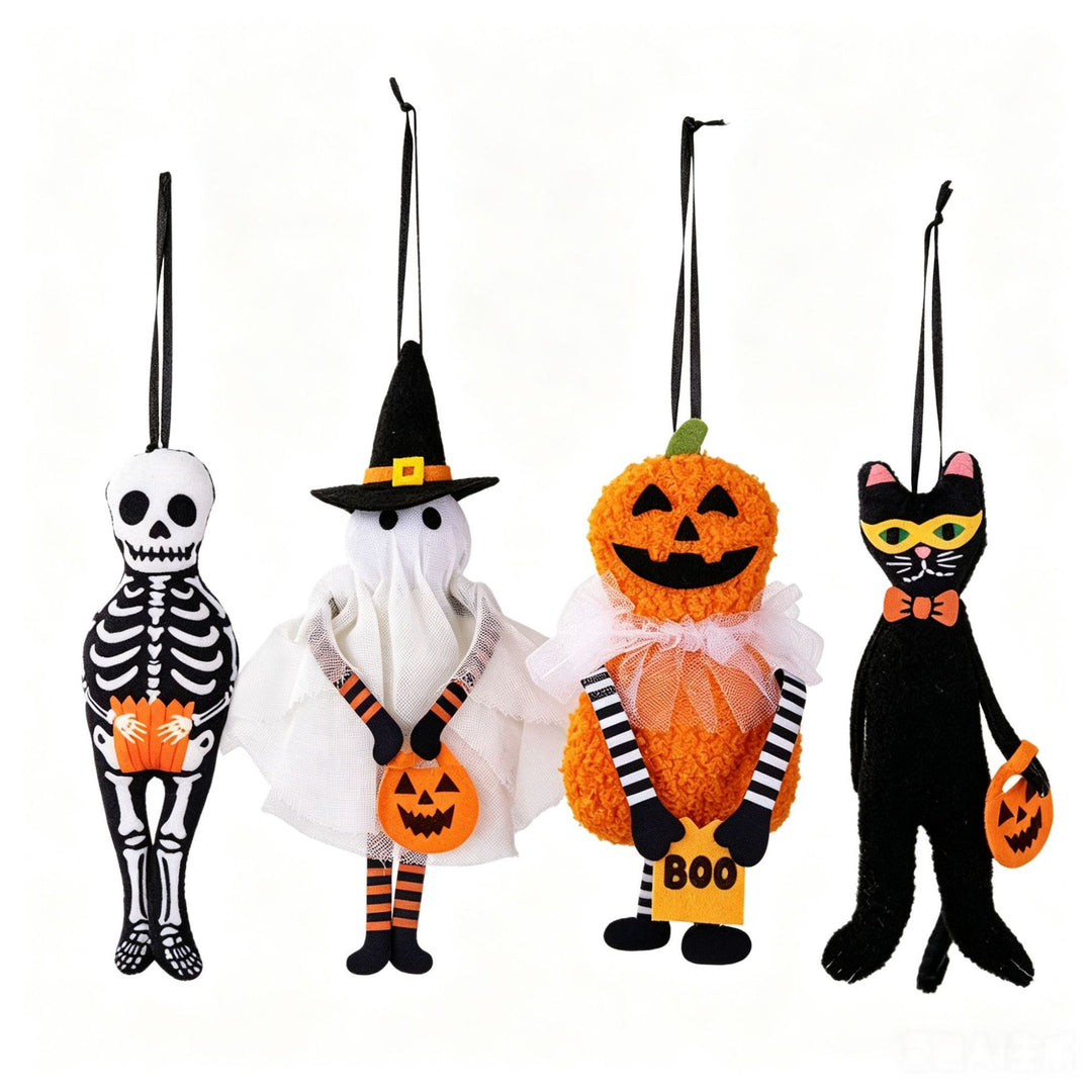 Niedlicher Halloween Kürbis Plüsch-Dekoanhänger mit Tüll