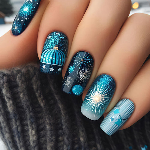 Kunstnägel mit Festlichem Feuerwerk-Motiv Karnz