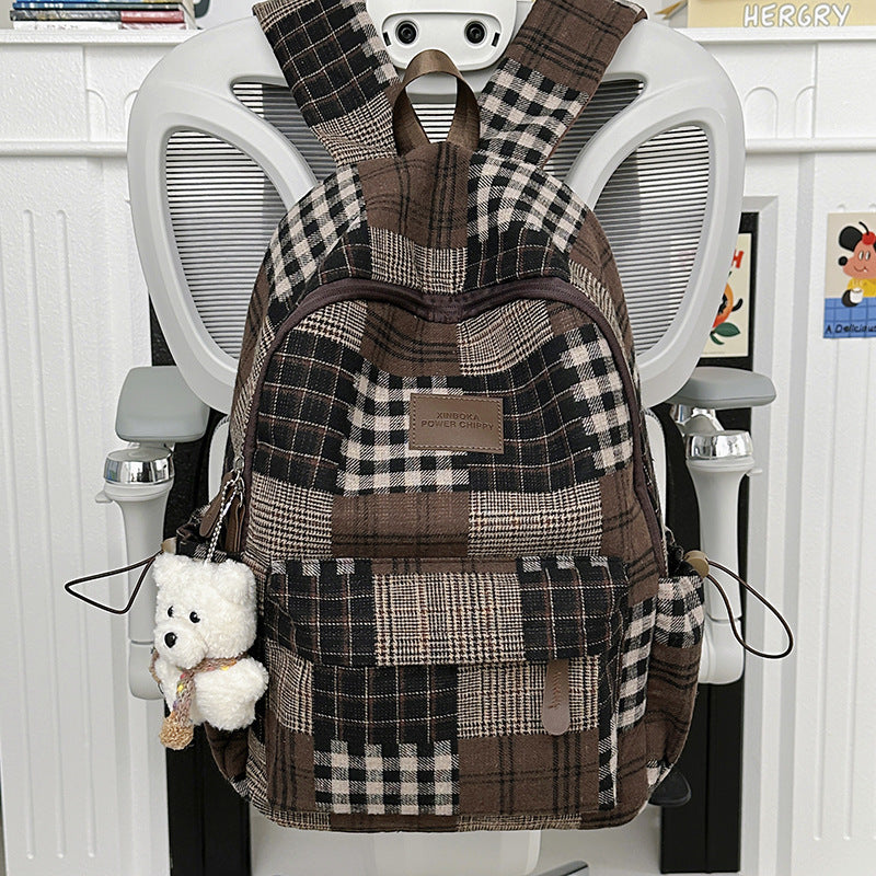 Stylische Vintage Karomuster Rucksack Karnz