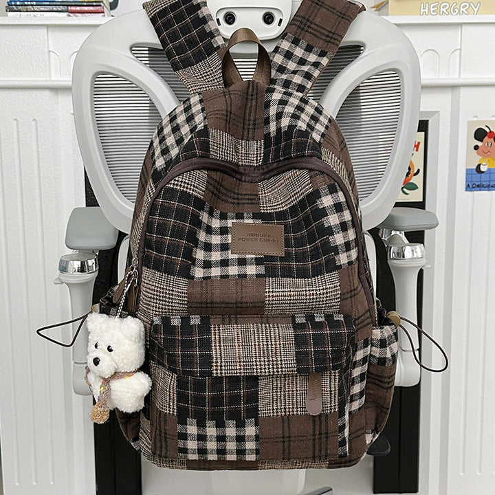 Stylische Vintage Karomuster Rucksack Karnz