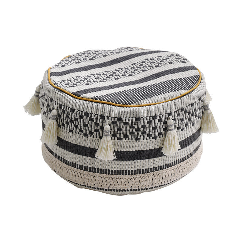 Gepolsterter Pouf Sitzhocker mit gewebter Struktur und Tragegriff