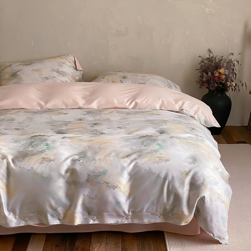 Premium-Baumwollsatin-Duvetbezuggarnitur mit floralem Jacquard-Relief und Knopfverschluss