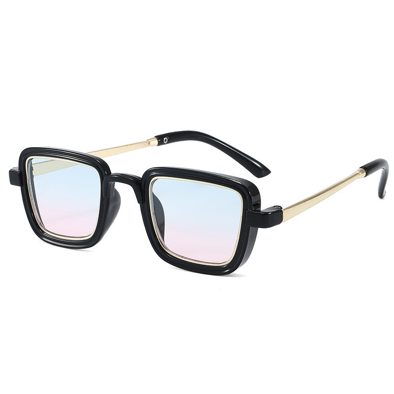 Damen quadratische Sonnenbrille mit transparentem Rahmen und goldenen Akzenten Karnz