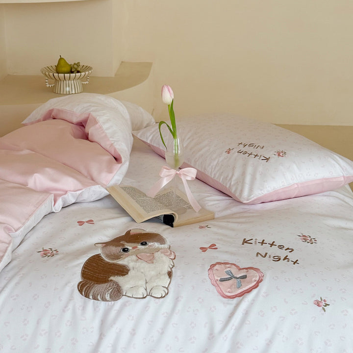 Kinder-Bettwäsche-Set mit besticktem Teddybär-Motiv und wendbarem Baumwollsatin