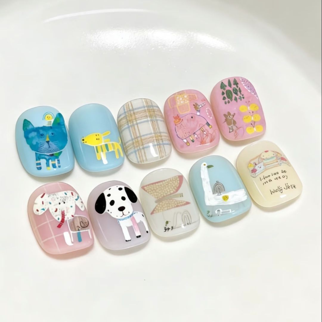Künstlerisches katzenmotiviertes Press-On-Nagelkunstset Karnz