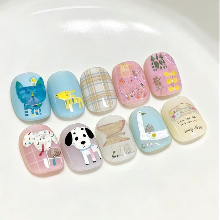 Künstlerisches katzenmotiviertes Press-On-Nagelkunstset Karnz