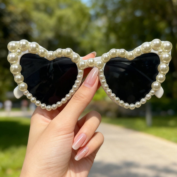 Dekorative mit Perlen verzierte Cat-Eye-Sonnenbrille Karnz