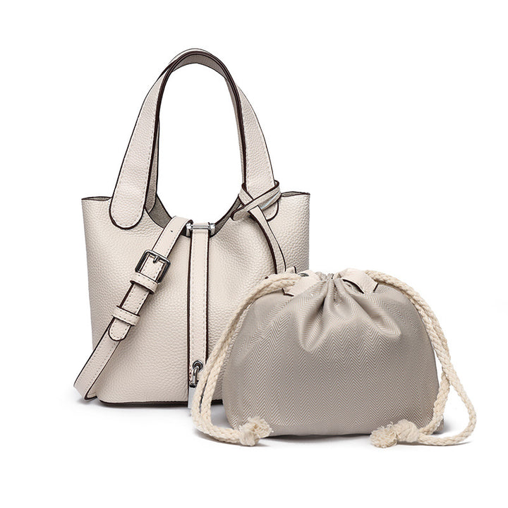 Dual-Compartment Textured Leather Tote Bag Karnz