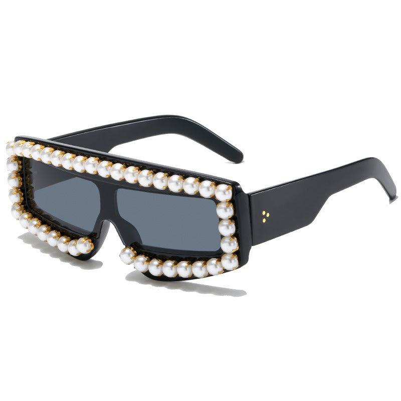 Damen modische Sonnenbrille mit Perlen-Applikationen Karnz