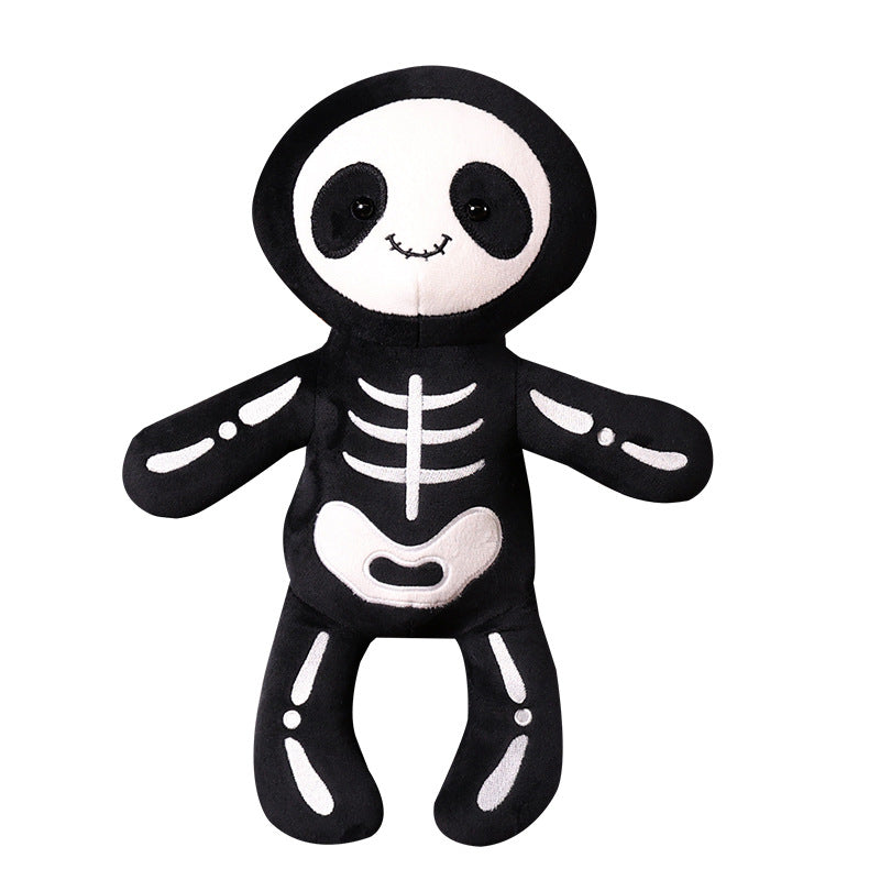 Weiches Plüsch-Skelett-Panda-Sitz-Kuschel-Puppe mit besticktem Knochenmotiv Karnz