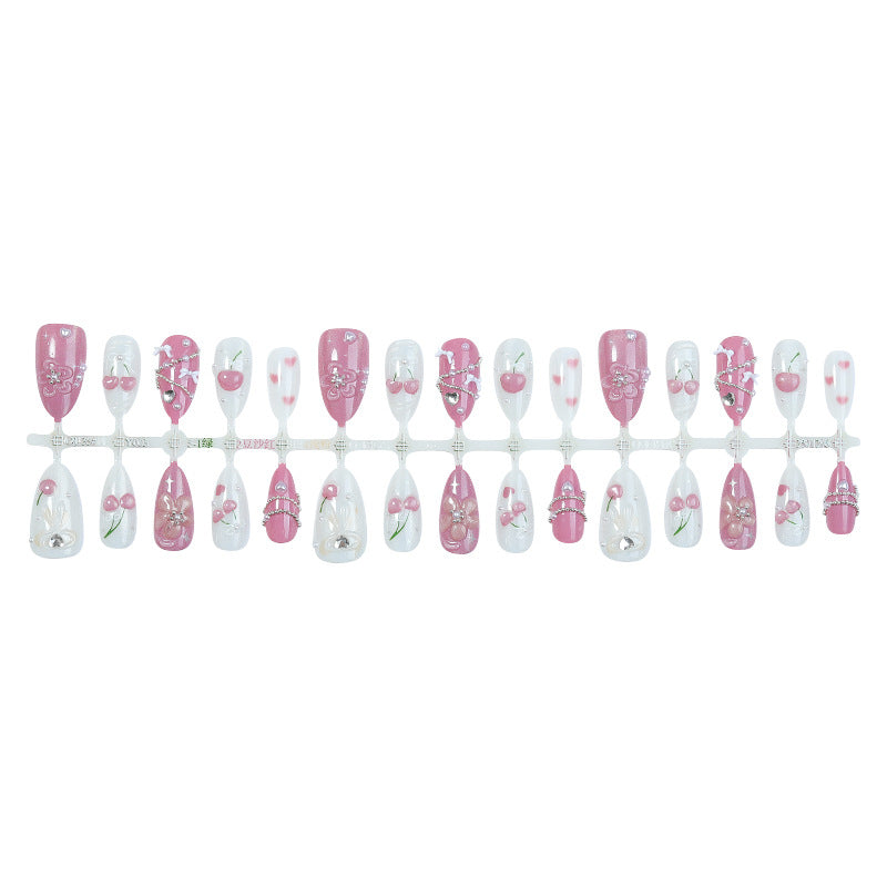 Premium Dekorative Press-On Nagelkunst Set mit Floralen und Edelstein Akzenten Karnz