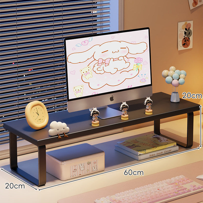 Kompakte Holz-Desktop-Monitorerhöhung mit Metallbeinen und unterer Ablagefläche