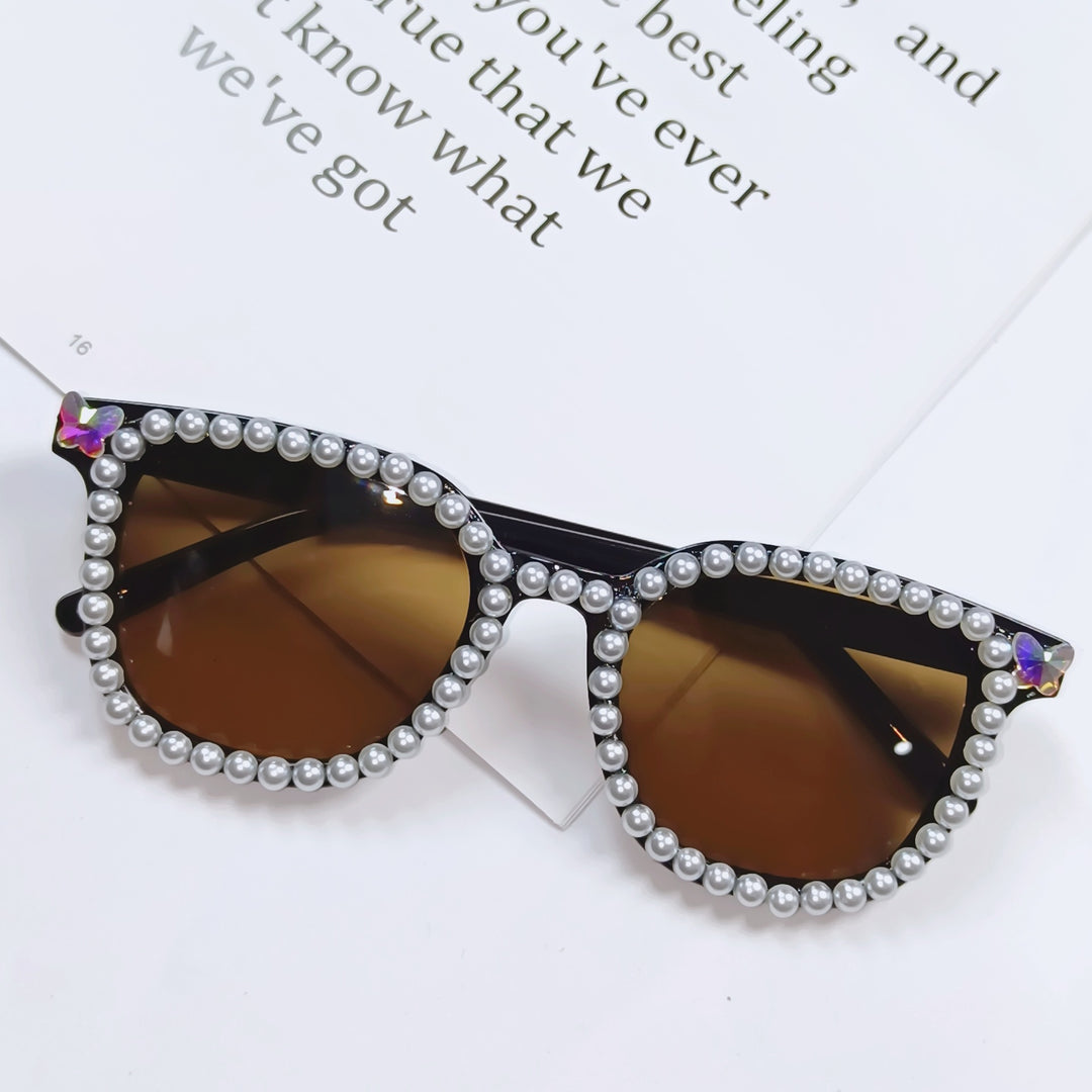 Damen Glamouröse Sonnenbrille mit Perlenrahmen Karnz