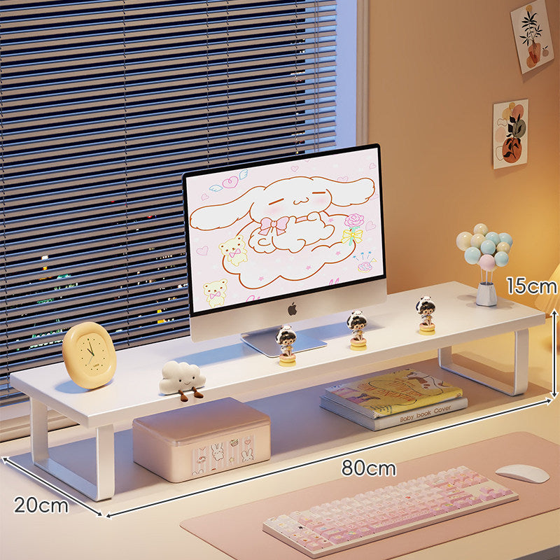 Kompakte Holz-Desktop-Monitorerhöhung mit Metallbeinen und unterer Ablagefläche