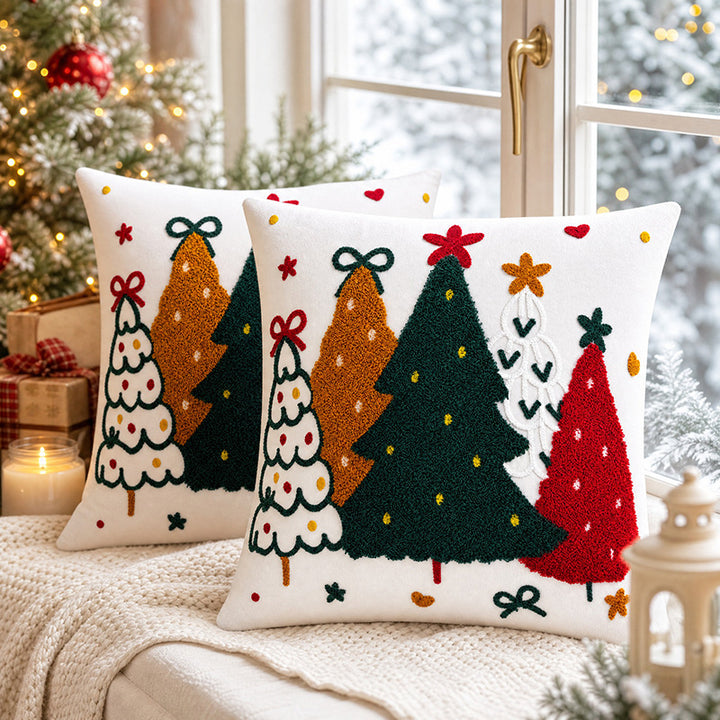 Festliches Besticktes Weihnachts-Wurfkissenbezug mit Tufted Baum Applikation