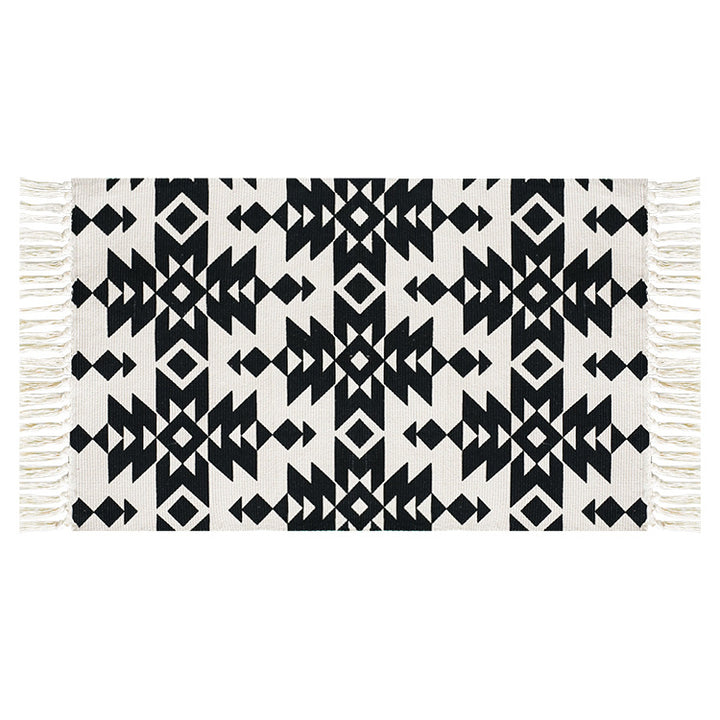 Flachgewebter Baumwollläufer mit mediterranem Kachel‑Jacquard und dekorativen Fransen Karnz