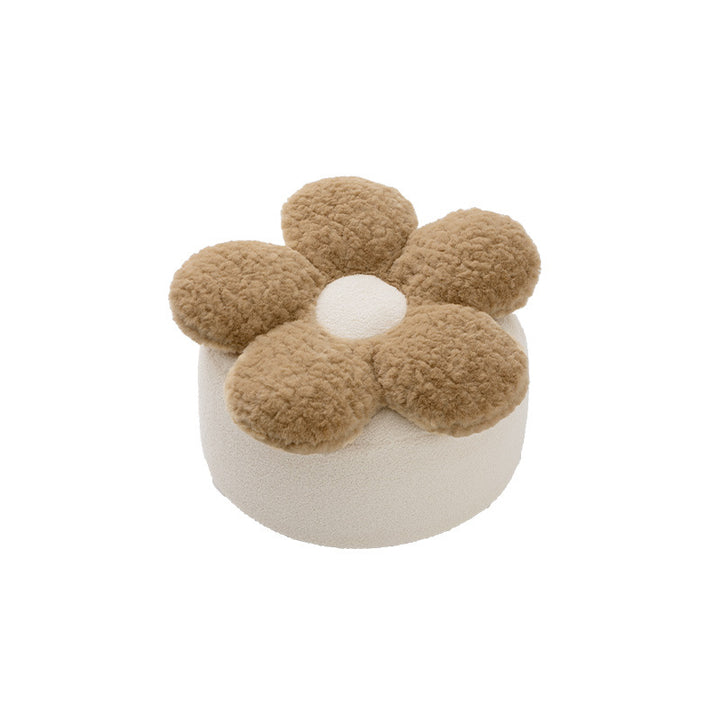 Bodensitzpouf in Blütenform mit kuscheliger Teddy‑Fleece‑Oberfläche und abnehmbarem Bezug