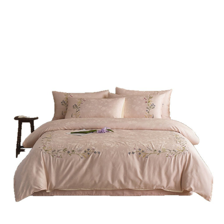 Bestickte Satin-Feel Blumen Bettbezug Set mit Wendbarer Sateen Rückseite und Eckenbändern