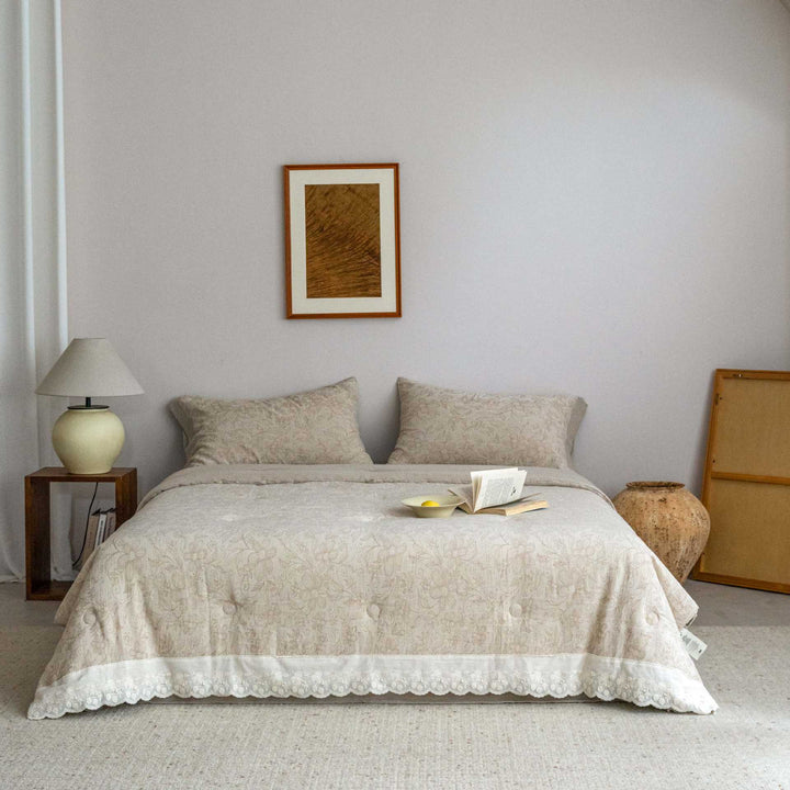 Luxuriös gesticktes Baumwoll-Quilt-Bettüberwurf-Set