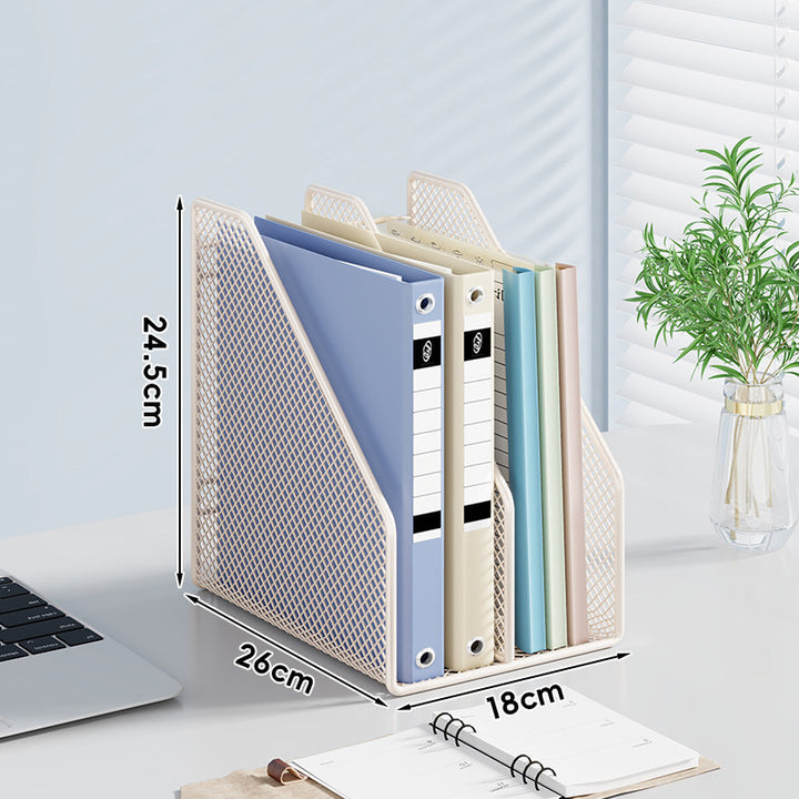 Mesh Desktop Vertical File and Folder Organizer Rack mit breiten Fächern und rutschfestem Sockel