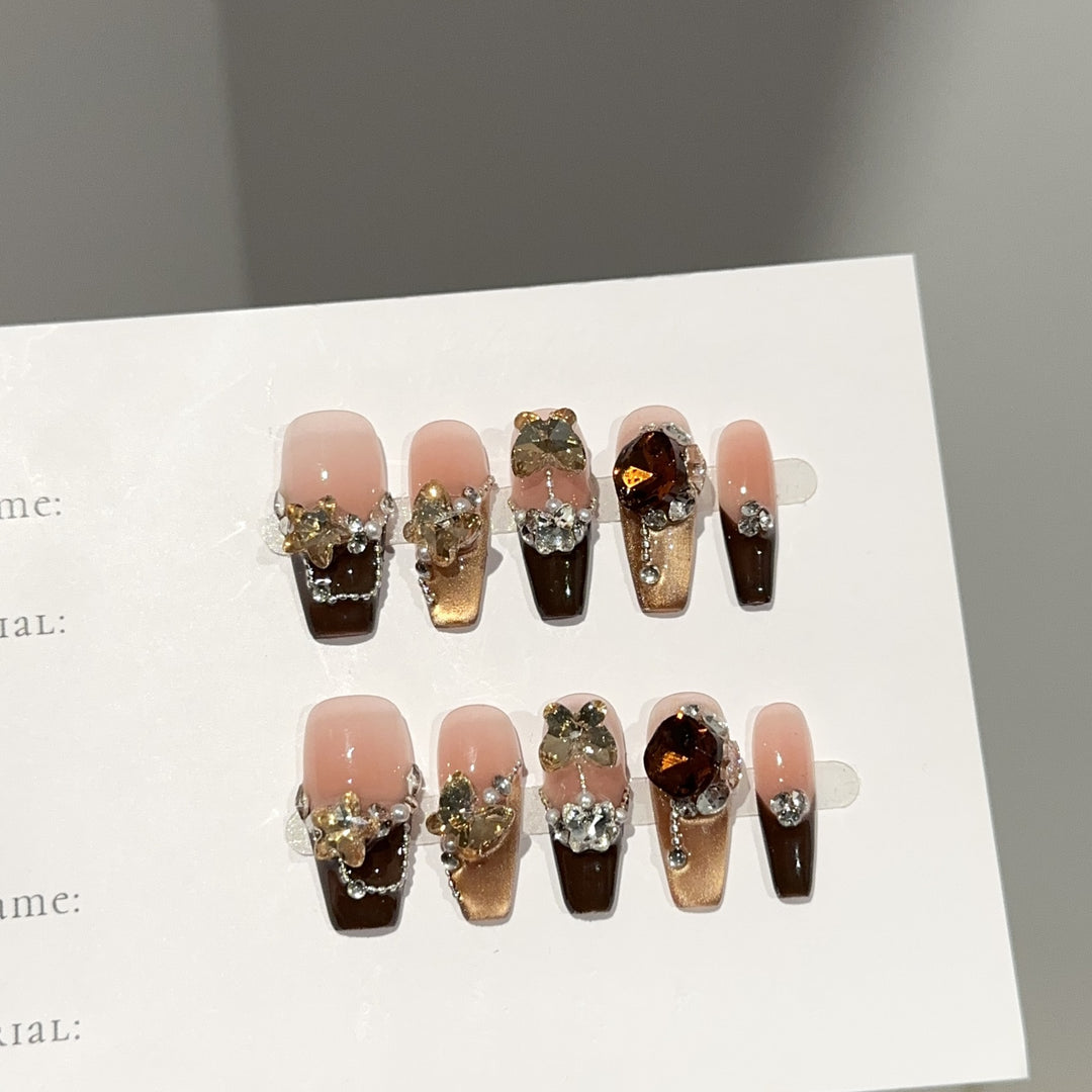 Glamourös Floral Verziert Press-On Nagelkunst Set