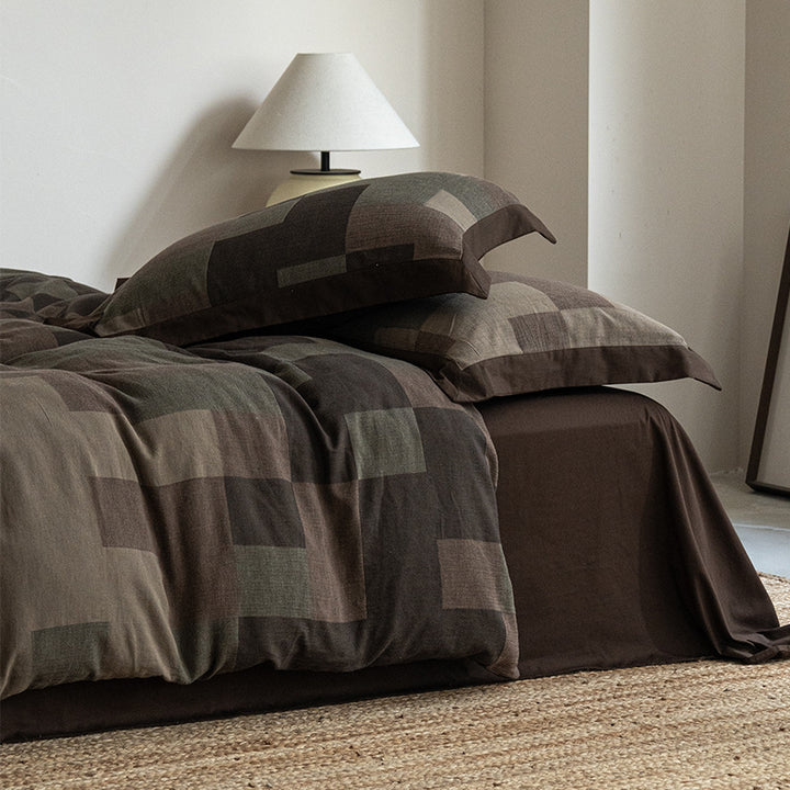 Umkehrbare Patchwork Chambray-Webart Bettwäsche und Kissenbezüge