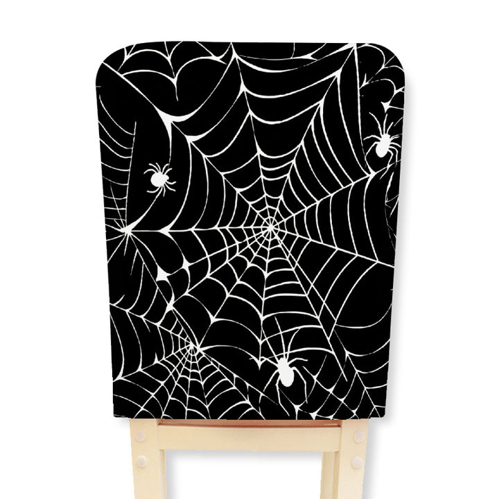 Elastischer Stuhlrückenbezug mit Halloween-Skelettmuster und hochelastischem Jersey-Stoff