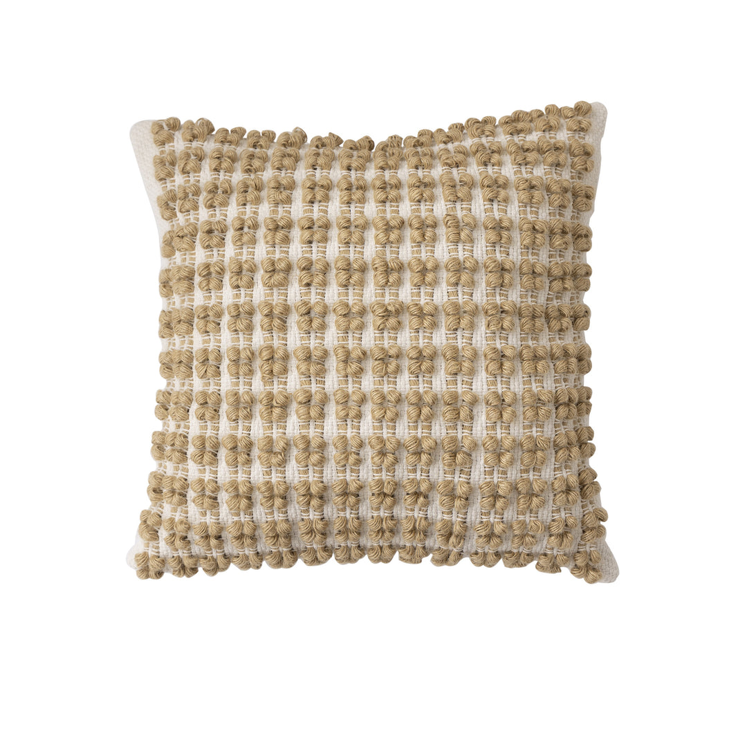 Gewebtes Boho-Dekokissen mit Quasten, Tuft-Relief und handgefertigten Details
