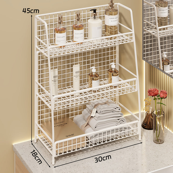 Winkelständer mit drei Drahtkörben und Gitterrückwand für geneigte Desktop-Mesh-Gepäckablage und -Thekenorganizer