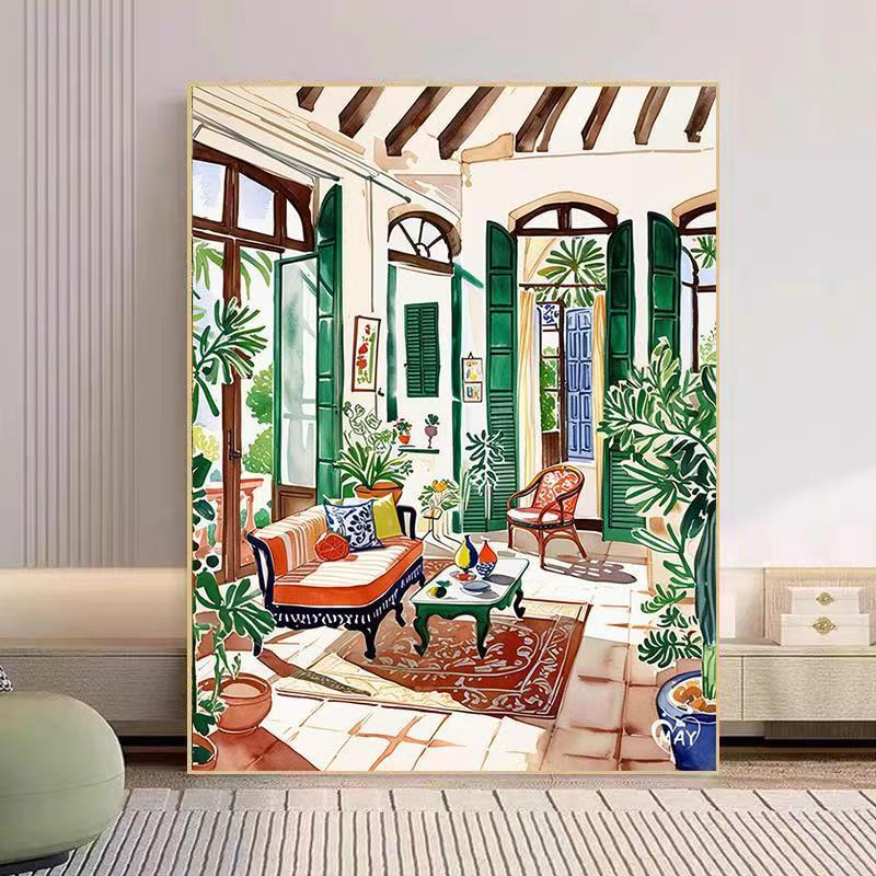 Gemütlicher Wohnzimmer Aquarell Kunstdruck Karnz