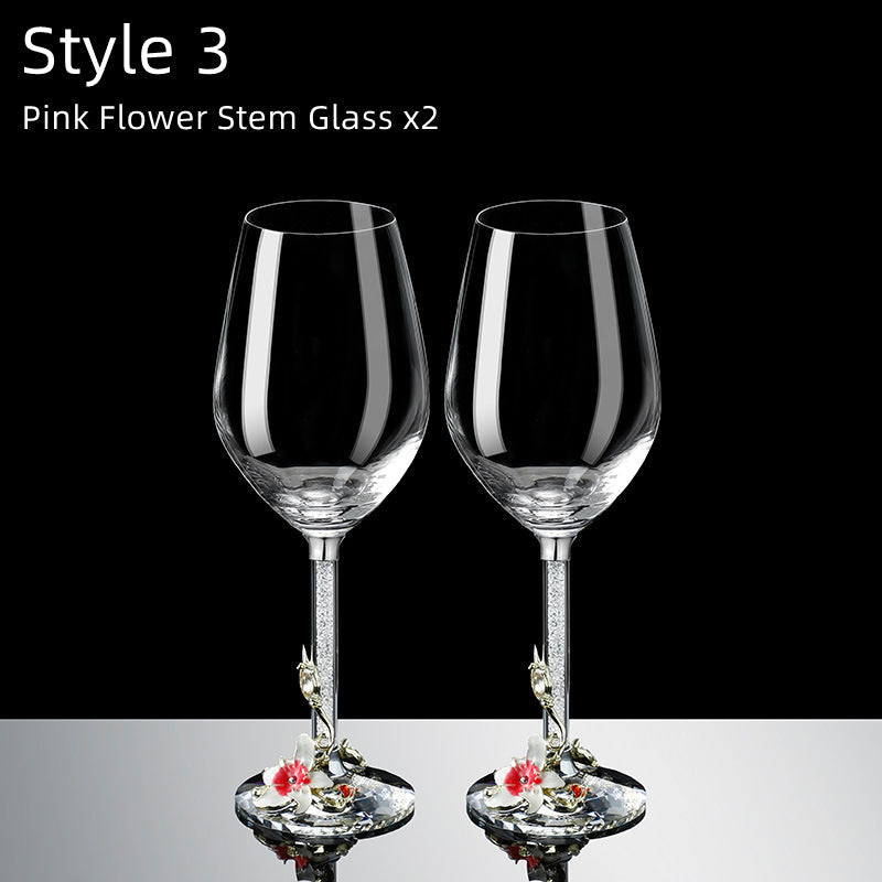 Metallic Flower Crystal Weingläser mit Dekanter Koffer Set | Karnz