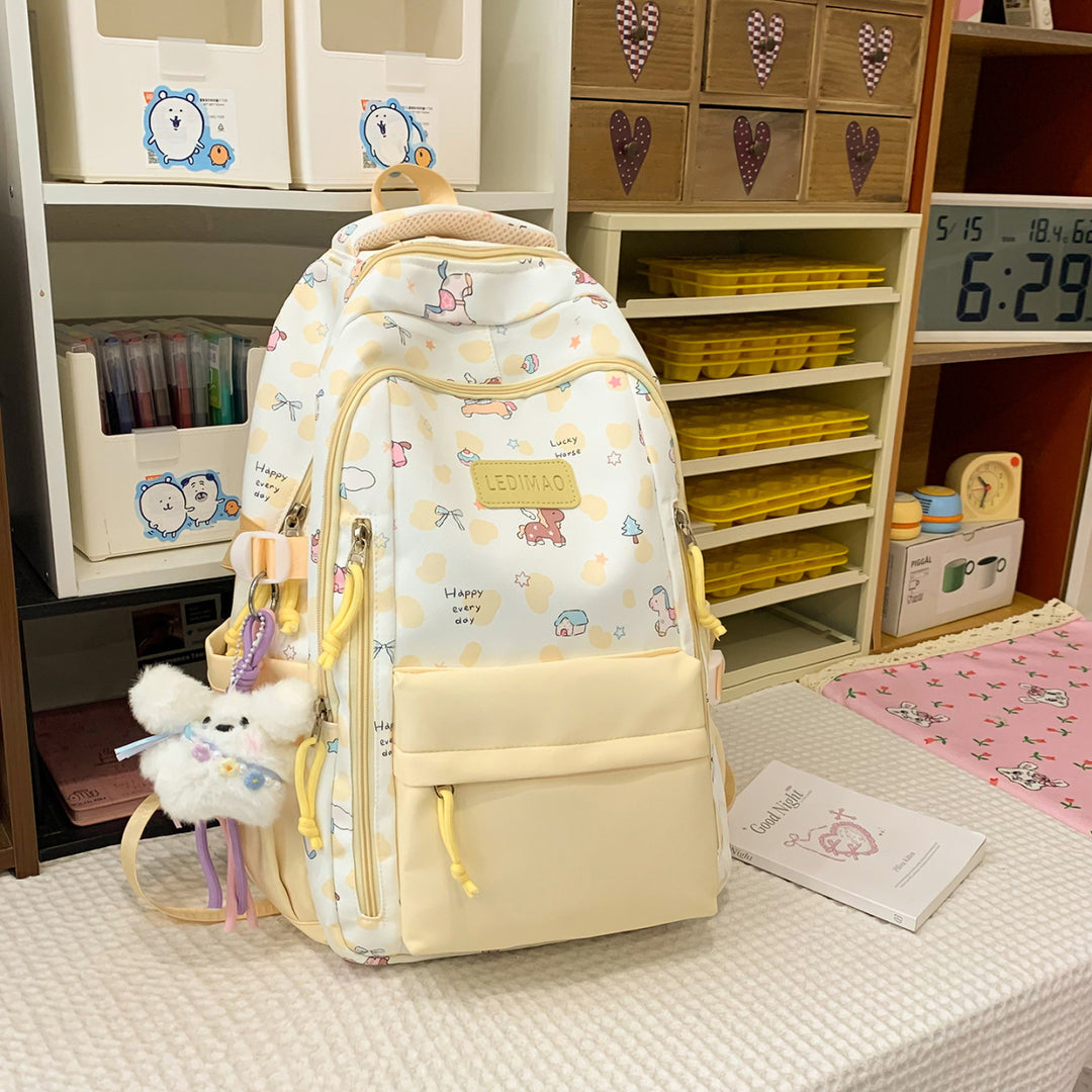 Verspielt illustrierter Schulrucksack