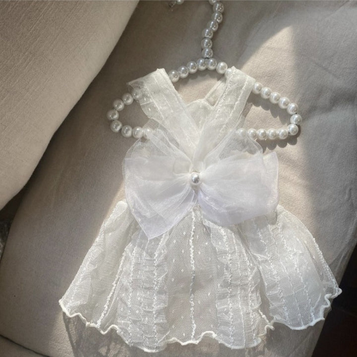 Haustier Tüllspitzenkleid mit Organza und Perlenanhänger