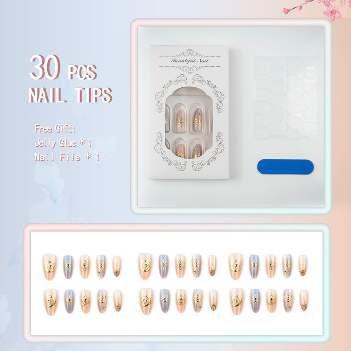 Dekorativen Press-On Nagelset mit himmlischen Designs
